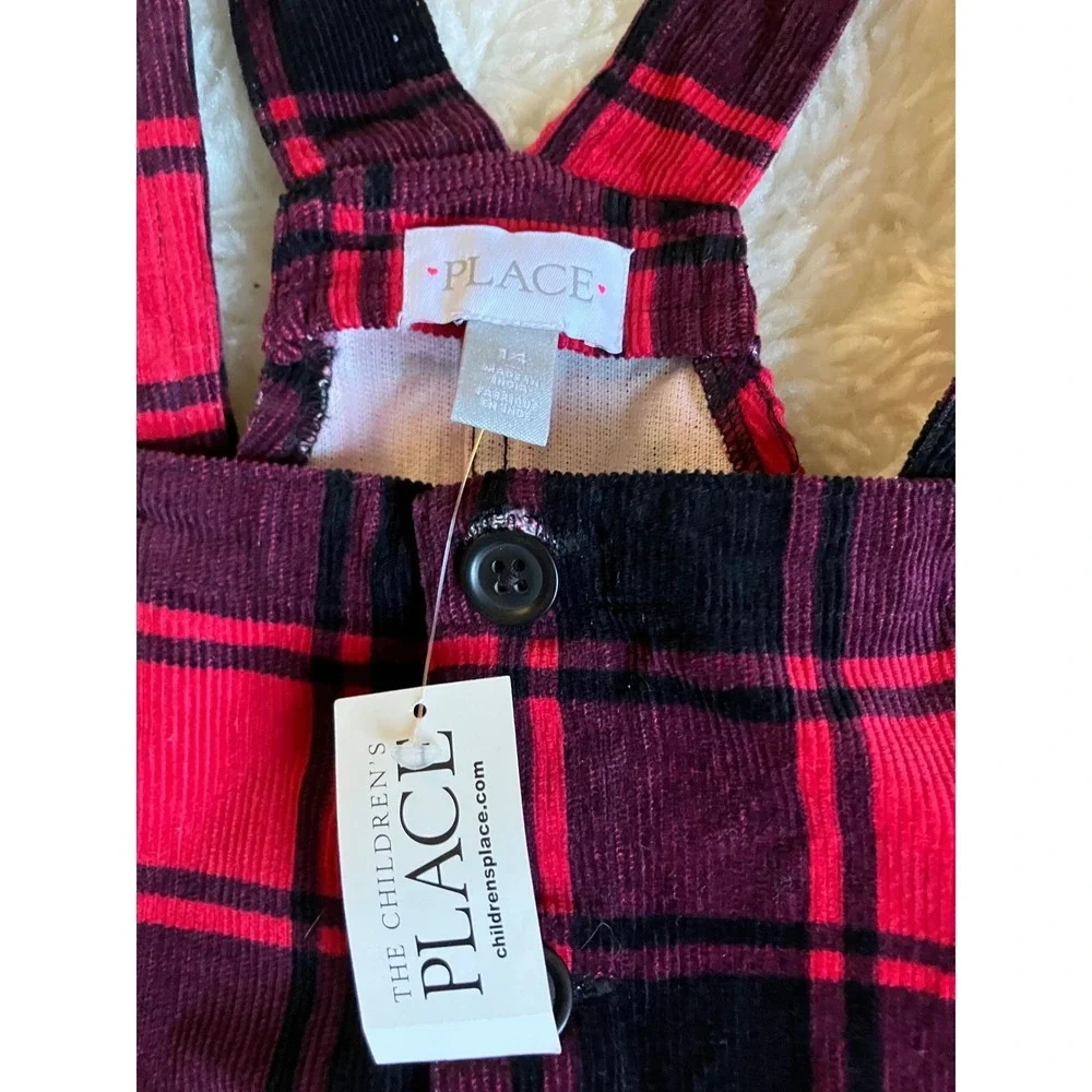 Girls NWTs Red Black Plaid Corduroy Overall Dress‎ Size 14 - Picture 3 of 6